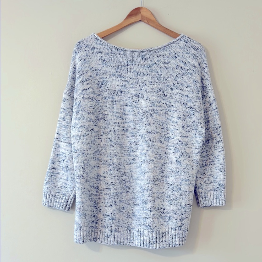 Pure Jill | J. Jill Marled Knit Cotton Sweater White Blue Med Petite Rolled Neck